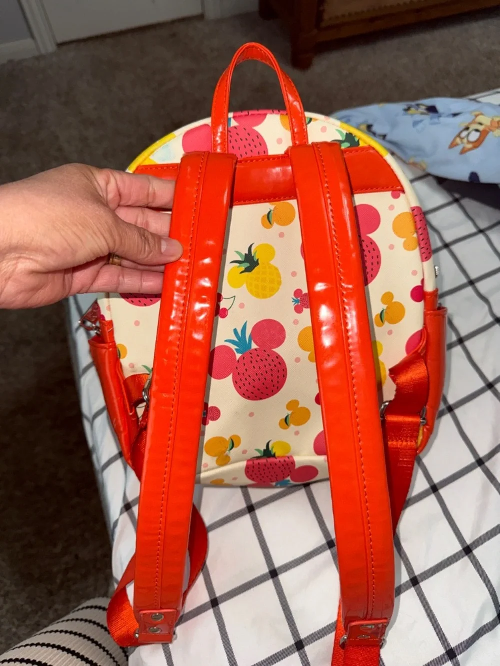 Loungefly Cream Mini Backpack with Red, Yellow & Orange Fruit Mickeys